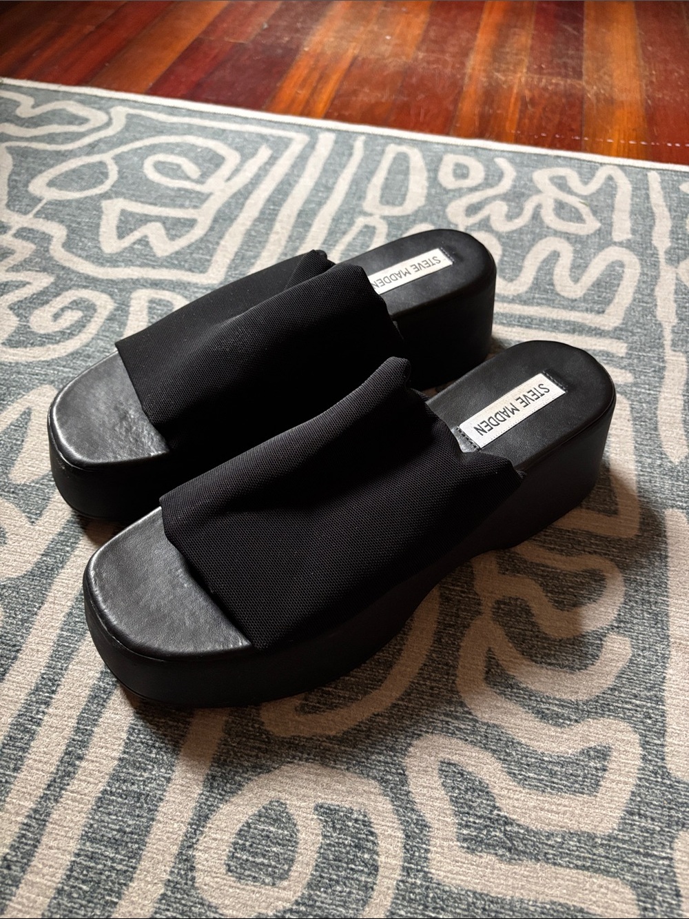 Steve Madden Black Platform Slide Mules